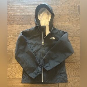 The North Face kids dark gray rain jacket